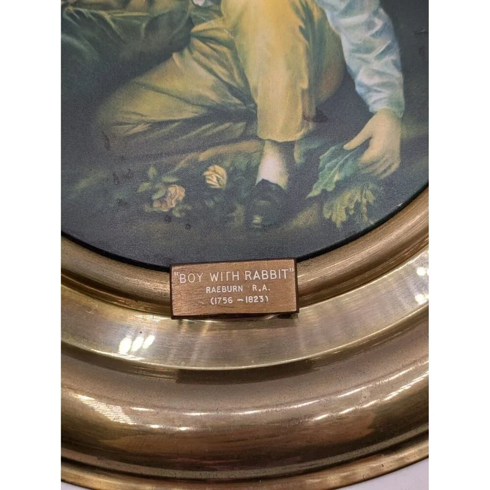 Charming Boy with Rabbit Wall Art in Gold Frame - Picture 2 of 7